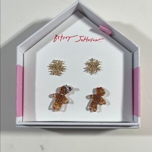 Betsey Johnson Gingerbread and Snowflake Earrings.